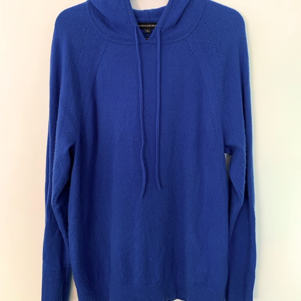 Banana Republic + Todd Duncan Knit Hoodie Detail Cobalt Blue Size L Women
